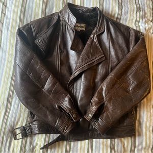 VINTAGE L’AVION FRENCH FLUFFY LEATHER JACKET WOLF DESIGN STITCHED ON BACK